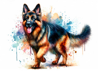 German Shepherd Watercolor Portrait
