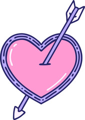 iconic tattoo style image of an arrow and heart in bright neon color
