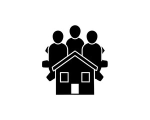 creative details Outline People and House Icon (Urbanization) vector illustration