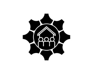 creative details Outline People and House Icon (Urbanization) vector illustration