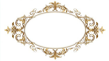 Oval frame with golden ornate details, intricate swirls, and delicate floral designs on a white background. Ideal for vintage themes and adding elegance.