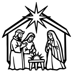 A beautifully detailed nativity set, with hand-painted figurines and a glowing star above