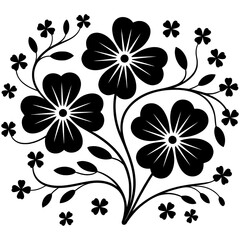 Floral arrangement with blossoms and foliage black