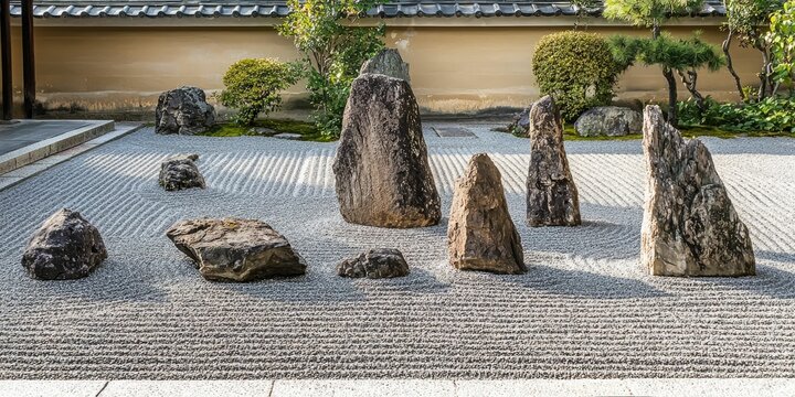 A Zen rock garden in a peaceful temple courtyard