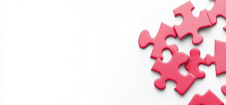 Scattered red puzzle pieces on a white surface