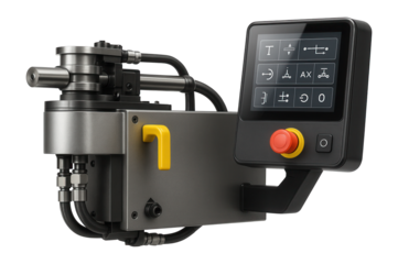 Hydraulic tube bending machine with a dual-axis control system and touch screen interface for a furniture manufacturing plant