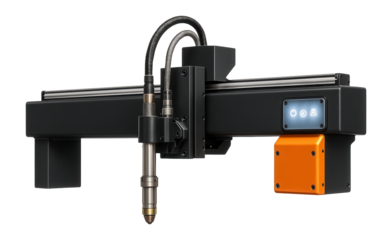 Plasma cutting machine with an automatic height control system for consistent cuts in a metal roofing factory.