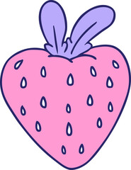 hand drawn cartoon doodle of a fresh strawberry in bright neon color