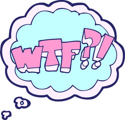 freehand drawn thought bubble cartoon WTF symbol in bright neon color