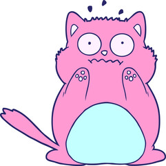 cartoon worried cat in bright neon color