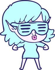 pretty cartoon elf girl in bright neon color