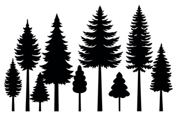 Fototapeta premium Minimalist Evergreen Tree Silhouettes – Isolated Pine and Spruce Forest Vector Design