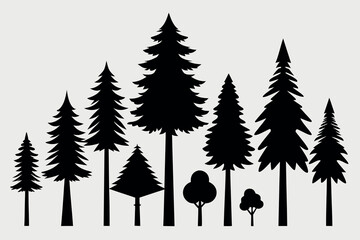 Conifer Tree Silhouette Collection – Black Pine Vector Elements on White Background