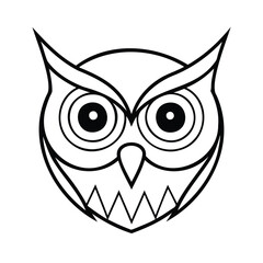 Owl face with sharp ears jagged teeth on a bird head