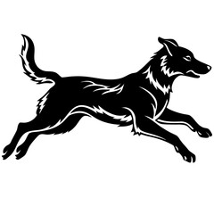 Fototapeta premium Dynamic black silhouette of a running dog with flowing mane
