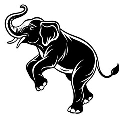 Obraz premium Powerful elephant rearing up with trunk raised silhouette