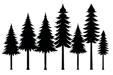 Obraz premium Black Silhouettes of Evergreen Trees – Woodland Conifer Forest Vector Illustration