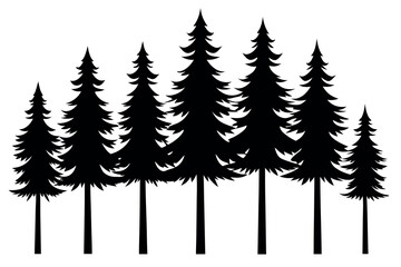 Obraz premium Black Silhouettes of Evergreen Trees – Woodland Conifer Forest Vector Illustration