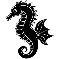 Obraz premium Elegant black seahorse silhouette with detailed fins and tail