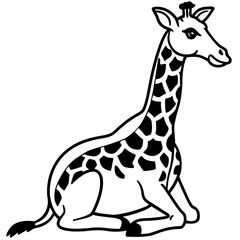 Cute sitting giraffe with distinctive black and white silhouette