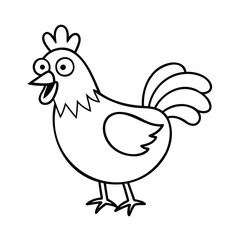 Cartoon rooster with open beak large eyes on chicken bird