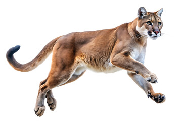mountain lion or puma leap jump on isolated white background, PNG