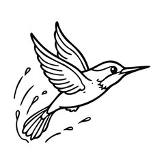 Hummingbird in flight with stylized wings water droplets on flying