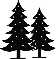 Fototapeta premium Pine trees with snow silhouette featuring layered branches and scattered snowflakes for winter forest icon