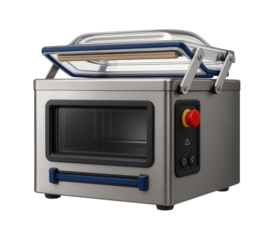 Heavy-duty vacuum sealing machine with a reinforced chamber and emergency stop button for a bulk packaging warehouse