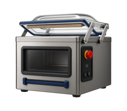 Heavy-duty vacuum sealing machine with a reinforced chamber and emergency stop button for a bulk packaging warehouse