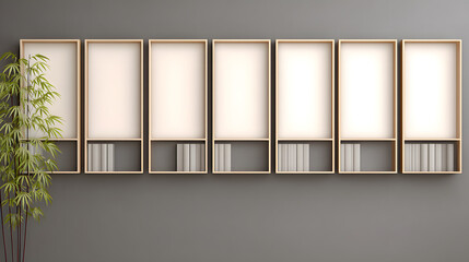 A close-up of an empty shelf with neatly arranged books and photo frames, set against a minimalistic and clean interior background, conveying a cozy and organized home atmosphere.
