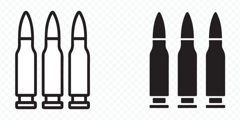 vector illustration of bullets set in outline and solid black, perfect for firearm, ballistics, defense and tactical graphic design