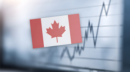 A photo of the Canadian flag overlaid on a trading chart background, symbolizing Canada’s financial markets, economic activity, and investment environment in a modern digital context.
