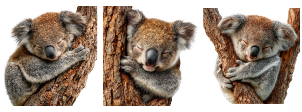 Adorable Koala Clinging to Tree, Relaxing and Sleeping in Nature