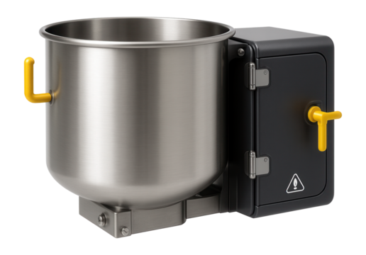 Batch mixer with a cylindrical drum and side-mounted access panel for a gypsum-based product factory