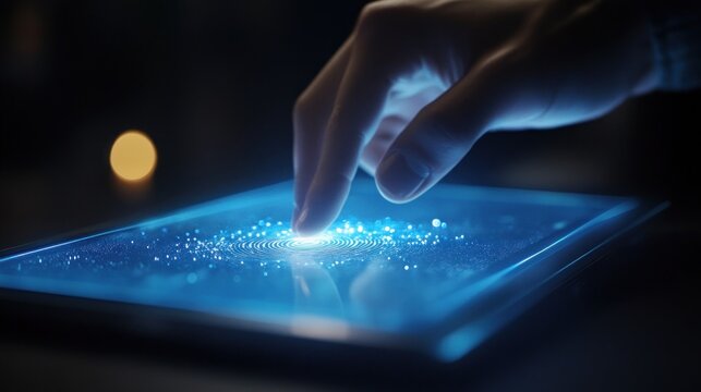Finger touching fingerprint scanner tablet