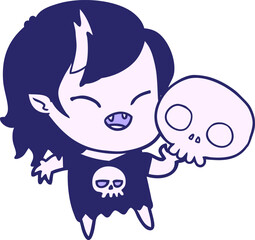 cartoon laughing vampire girl in bright neon color