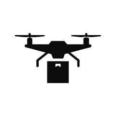 Silhouette of a delivery drone carrying parcel for fast shipping ecommerce and logistics  