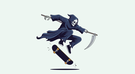 Grim Reaper Skateboarding Death Defying Tricks Performing Awesome Stunts on a Skateboard