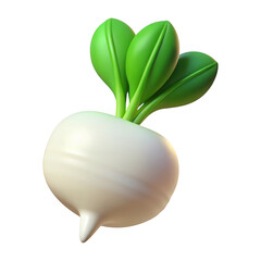 3d stylized turnip with green leaves isolated on transparent background