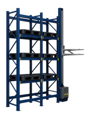 Fototapeta premium High-bay pallet racking system with automated retrieval for large-scale storage in an e-commerce distribution hub