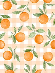 Watercolor Seamless Repeating pattern of vibrant oranges with check and polka dots Background for Notebook Cover Textile Clothes Print.