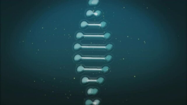 On appearing 3D-rendered DNA helix rotating clockwise shifting angle showing 3D depth