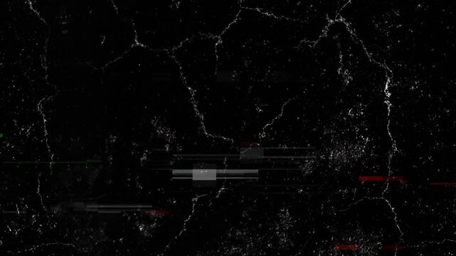 On load white cracks and speckles appearing while RGB glitch lines drifting to illustrate break