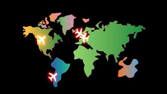 Animated Airplane Flight Over World Map, Global Travel Concept, Plane Animation with Map View, Flight Path Visual