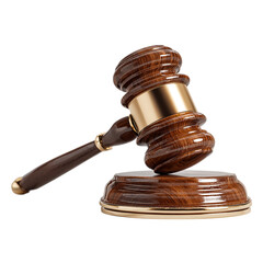 Wooden gavel on a sound block on transparent background