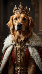 “Regal Portrait of Person Wearing Jeweled Gold Crown and Ornate Royal Robe in Palace Setting”