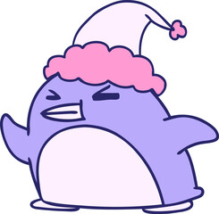 hand drawn christmas cartoon of kawaii penguin in bright neon color