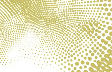 Gold dotted, swirling pattern on white background