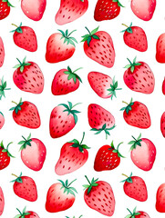 Watercolor Seamless Repeating pattern of vibrant strawberries with check and polka dots Background for Notebook Cover Textile Clothes Print.